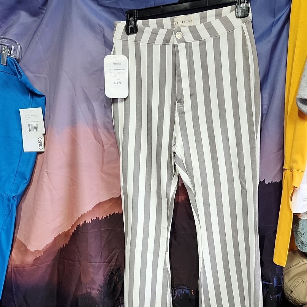 Nwt Dress Up Gray and White Striped Pants
